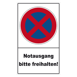 Halteverbotsschild "Notausgang bitte freihalten!" Folie selbstklebend 300 x 500 mm