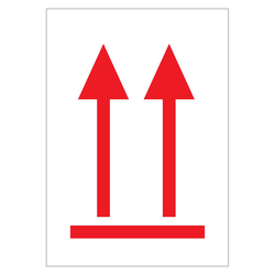 Gefahrzettel, Verpackungskennzeichen Ausrichtungspfeile Oben, Weiß, Pfeile Rot, in verschiedenen Größen und Materialien