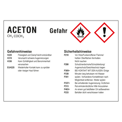 GHS-Kraftstoffetikett Aceton 74 x 52 mm für Zapfsäulen, Kanister und Fässer 100er Rolle