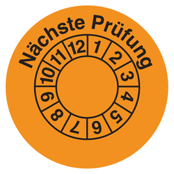 Prüfplaketten orange Ø 35 mm "Nächste Prüfung" mit freiem Feld für Jahreszahl aus PVC-Folie 10 Stück/Bogen