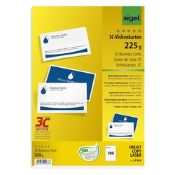 Sigel® Visitenkarten, 3C, glatter Schnitt rundum, 225 g/qm, hochweiß, 100 Stück LP850