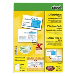 Sigel® Visitenkarten, 3C, glatter Schnitt rundum, 250 g/qm, hochweiß, 100 Stück LP853