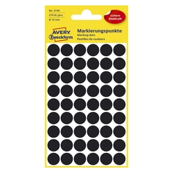 Avery Zweckform® 3140 Markierungspunkte - Ø 12 mm, 5 Blatt/270 Etiketten, schwarz