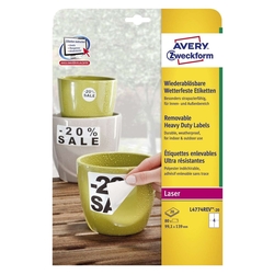 Avery Zweckform® L4774REV-20 Wetterfeste Etiketten (A4, 80 Stück, ablösbar, 99,1 x 139 mm) 20 Blatt weiß