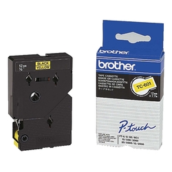 Brother® TC-601 Schriftbandkassetten, laminiert, 12 mm x 7,7 m, schwarz auf gelb