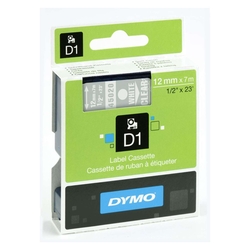 Dymo Schriftband D1, Kunststoff, laminiert, 7 m x 12 mm, Weiß/Transparent