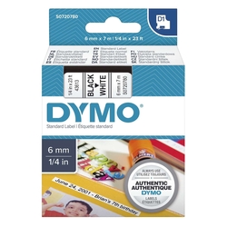 Dymo Schriftband D1, Kunststoff, laminiert, 7 m x 6 mm, Schwarz/Weiß