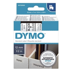 Dymo Schriftband D1, Kunststoff, laminiert, 7 m x 12 mm, Schwarz/Transparent