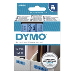 Dymo Schriftband D1, Kunststoff, laminiert, 7 m x 12 mm, Schwarz/Blau