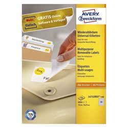 Avery Zweckform® L4732REV-100 Universal-Etiketten (A4, 8.000 Etiketten ablösbar, 35,6 x 16,9 mm) 100 Blatt weiß