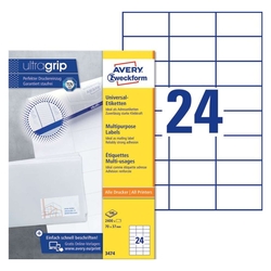 Avery Zweckform® 3474 Universal-Etiketten (A4, Papier matt, 2.400 Etiketten, 70 x 37 mm) 100 Blatt weiß