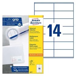 Avery Zweckform® 3477 Universal-Etiketten (A4, Papier matt,1.400 Etiketten, 105 x 41 mm) 100 Blatt weiß