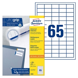 Avery Zweckform® 3666 Universal-Etiketten (A4, Papier matt, 6.500 Etiketten, 38 x 21,2 mm) 100 Blatt weiß