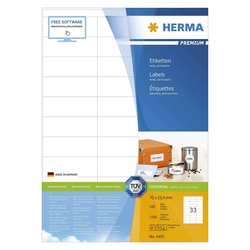 Herma 4455 Etiketten Premium A4, weiß 70x25,4 mm Papier matt 3300 St.