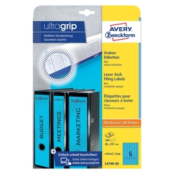 Avery Zweckform® L4749-20 Ordner-Etiketten - schmal/lang, (A4 - 20 Blatt) 100 Stück, blau