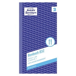 Avery Zweckform® 832 Bonbuch, Kompaktblock, mit Kellner-Nr., 2 x 50 Blatt, gelb