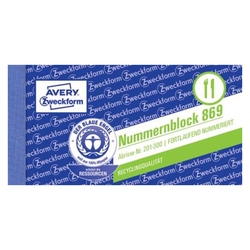 Avery Zweckform® 869 Nummernblock, Kompaktblock, farbig sortiert, 100 Blatt / Block, gelb, orange, pink, blau, grün