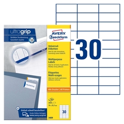 Avery Zweckform® 3489 Universal-Etiketten (A4, Papier matt, 3.000 Etiketten, 70 x 29,7 mm) 100 Blatt weiß