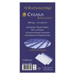 Cygnus Excellence Briefumschlag DL, haftkebend, weiß, Offset 100g, 10 Stück