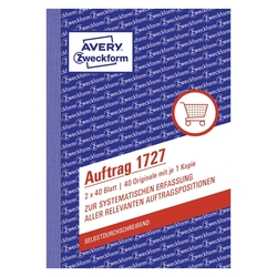 Avery Zweckform® 1727 Auftrag, DIN A6, selbstdurchschreibend, 2 x 40 Blatt, weiß, gelb