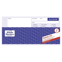 Avery Zweckform® 1741 Kurzbrief, DIN A4 (1/3), selbstdurchschreibend, 2 x 40 Blatt, weiß, gelb