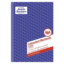 Avery Zweckform® 1771 Lohnarbeit-Nachweis, DIN A5, selbstdurchschreibend, 3 x 40 Blatt, weiß, gelb, rosa