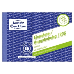 Avery Zweckform® 1205 Einnahme-/Ausgabebeleg, DIN A6 quer, fälschungssicher, 50 Blatt, weiß