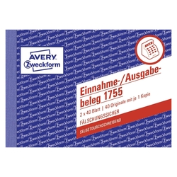 Avery Zweckform® 1755 Einnahme-/Ausgabebeleg, DIN A6 quer, fälschungssicher, 2 x 40 Blatt, weiß, gelb