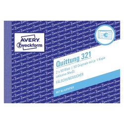 Avery Zweckform® 321 Quittung inkl. MwSt., DIN A6 quer, fälschungssicher, 2 x 50 Blatt, weiß