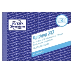 Avery Zweckform® 333 Quittung MwSt. separat ausgewiesen, DIN A6 quer, fälschungssicher, 3 x 50 Blatt, weiß
