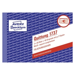 Avery Zweckform® 1737 Quittung MwSt. separat ausgewiesen, DIN A6 quer, fälschungssicher, 3 x 40 Blatt, weiß, gelb, rosa