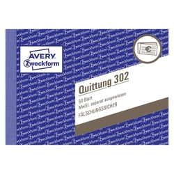 Avery Zweckform® 302 Quittung MwSt. separat ausgewiesen, DIN A6 quer, fälschungssicher, 50 Blatt, weiß