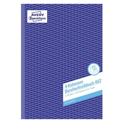 Avery Zweckform® 452 Kolonnen-Durchschreibbuch, DIN A4, 4 Kolonnen, 2 x 50 Blatt, weiß