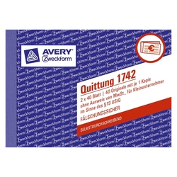 Avery Zweckform® 1742 Quittung Kleinunternehmer, 1. und 2. Blatt bedruckt, SD, DIN A6 quer, 2x40 Blatt