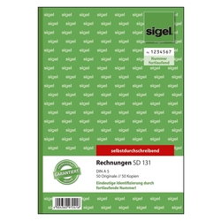 Sigel® Rechnungen mit fortlfd. Nummerierung - A5, 1. u. 2. Blatt bedruckt, SD, MP, 2 x 50 Blatt