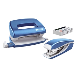 Leitz 5561 Set Mini Locher Heftgerät NeXXt WOW - blau metallic