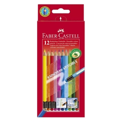 Faber-Castell Buntstift Radierbare - 12 Farben sortiert mit Radiergummi, Kartonetui