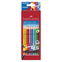 Faber-Castell Buntstift Colour GRIP Radierbare - 10 Farben sortiert mit Radiergummi, Kartonetui