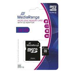 MediaRange Micro SDHC Speicherkarte 32GB Klasse 10 mit SD-Karten Adapter