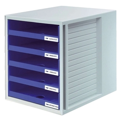 HAN Schublabdenbox SCHRANK-SET - A4/C4, 5 offene Schubladen, lichtgrau/blau