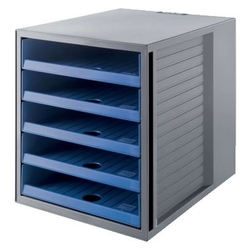 HAN Schubladenbox SCHRANK-SET KARMA - A4/C4, 5 offene Schubladen, grau-öko-blau