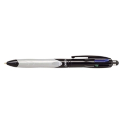 BiC® Vierfarbkugelschreiber 4 Colours GRIP Stylus - dokumentenecht, 0,4 mm, silber/schwarz