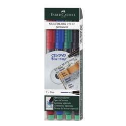 Faber-Castell CD-Marker MULTIMARK, wasserfest, Strichstärke: ca. 0,6 mm, 4 Farben, Etui