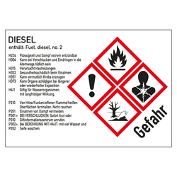 GHS-Kraftstoffetikett Diesel 105 x 74 mm für Zapfsäulen, Kanister und Fässer 100er Rolle