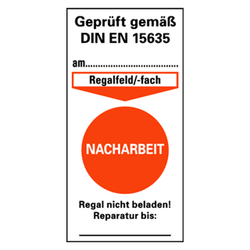 Prüfetikett für Regalkennzeichnung, orange "Nacharbeit" 40 x 80 mm Folie 50 Stück/Pack