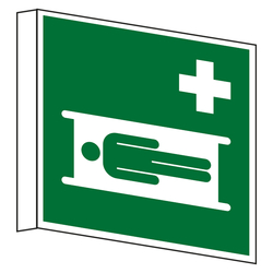 Rettungszeichen Fahnenschild Krankentrage DIN EN ISO 7010 E013