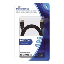 MediaRange HDMI-Kabel High Speed - 4K, mit Ethernet, vergoldete Kontakte, 18 Gbit/s Datenübertragungsrate, 3 m, schwarz