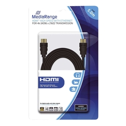 MediaRange HDMI-Kabel High Speed - 4K, mit Ethernet, vergoldete Kontakte, 18 Gbit/s Datenübertragungsrate, 5 m, schwarz