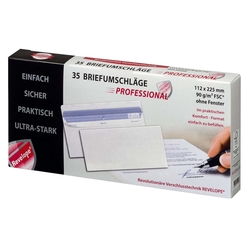 PROFESSIONAL Briefumschlag - 112 x 225 mm, o. Fenster, weiß,  90 g/qm, Innendruck, Revelope-Klebung, 35 Stück