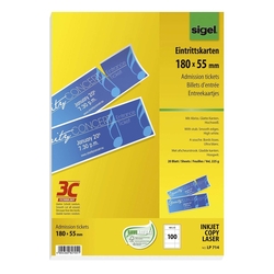 Sigel® Eintrittskarten mit Abriss - bedruckbar, 180x 55 mm, 100 Stück auf A4 Bögen, weiß